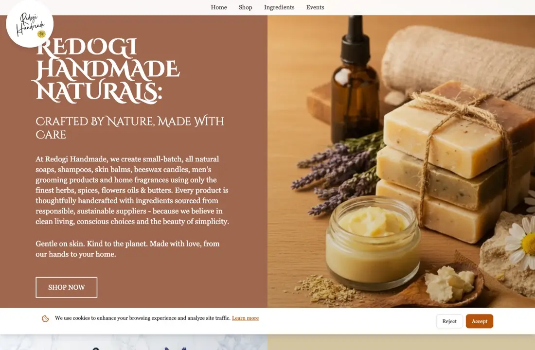 The Redogi Handmade homepage